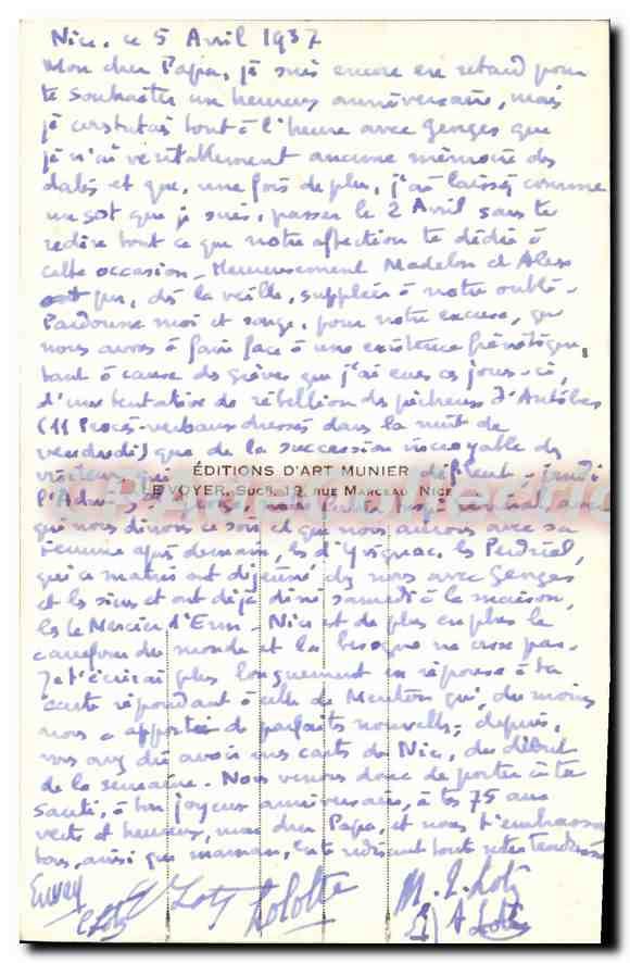 Antibes — Les Vieux Remparts et les Alpes — Éditions d'Art Munier — Verso