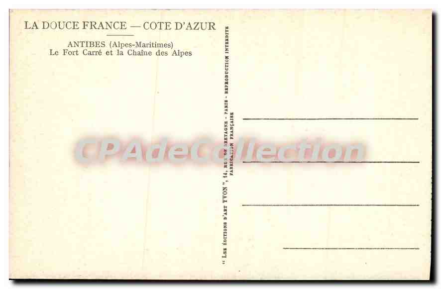 CPA Antibes Le Fort Carre Et La Chaine Des Alpes — Verso