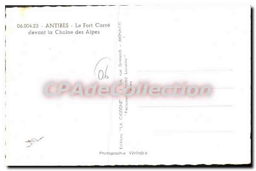 Antibes - Le Fort Carré devant la Chaîne des Alpes — Éditions La Cigogne — Verso