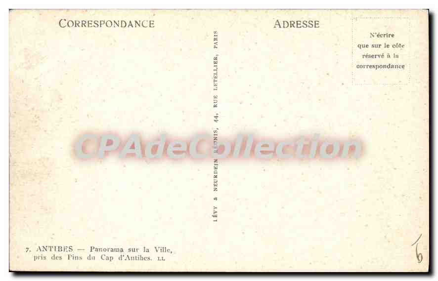 Antibes — Panorama sur la Ville, pris des Pins du Cap d'Antibes — Lévy & Neurdein, n°7 — Reverso