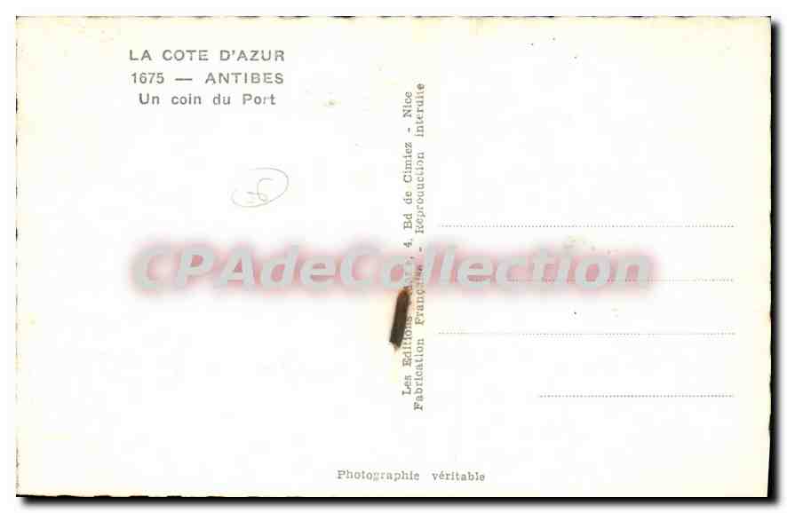 CPA Antibes Un Coin Du Port — Rückseite