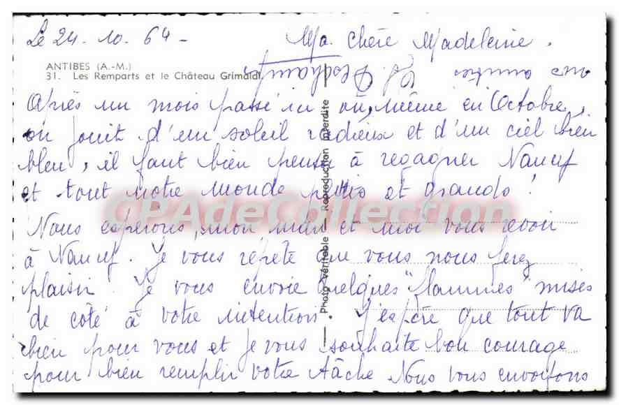 Antibes — Les Remparts et le Château Grimaldi — CPAdeCollection — Verso
