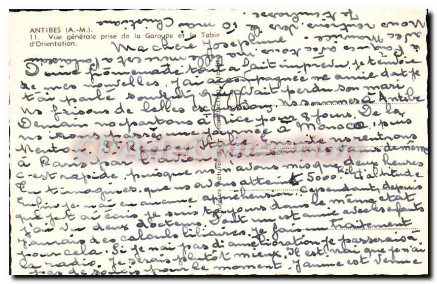 Antibes — Vue générale prise de la Garoupe et la Table d'Orientaion — éditeur inconnu, n° 11 — Verso