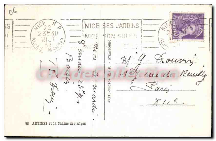 CPA Antibes Et La Chaine Des Alpes — Verso