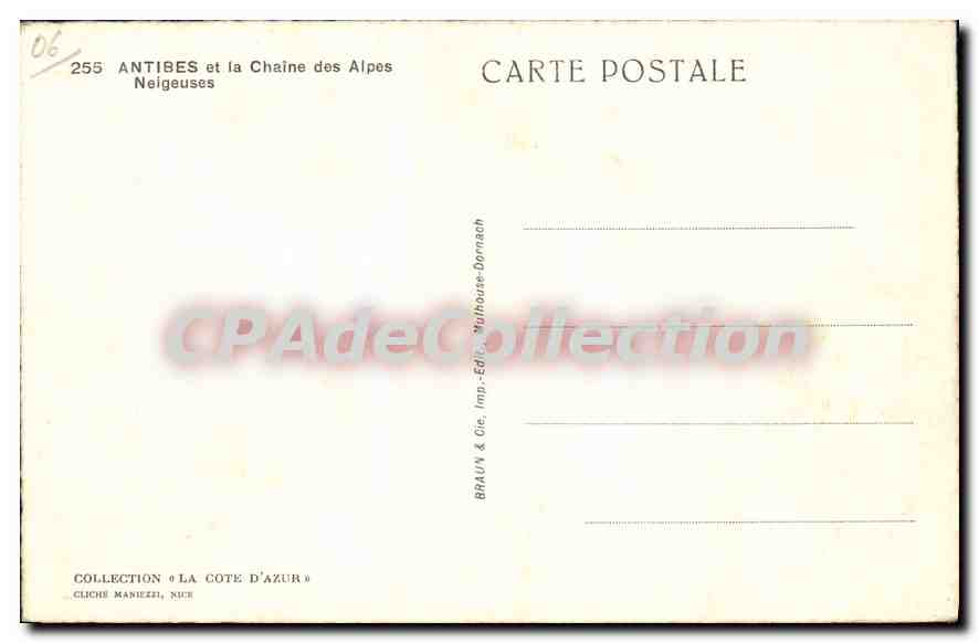 CPA Antibes Et La Chaine Des Alpes Neigeuses — Rückseite