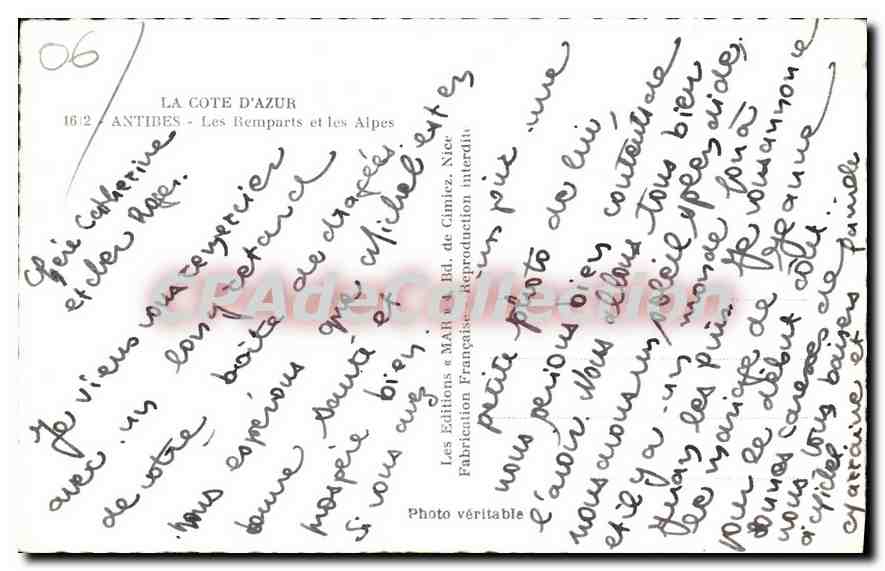 CPA Antibes Les Remparts Et Les Alpes — Verso