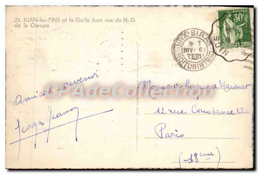 CPA Juan Les Pins Et Le Golfe Juan vus De La Garupe — Verso