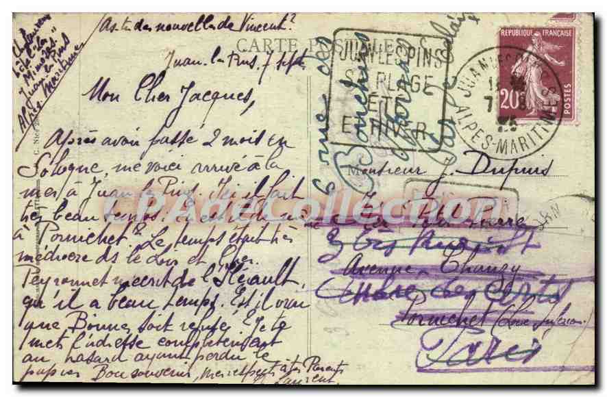Juan-les-Pins - La Pinède y la Plage — Edición Gilletta, n° 663 — Reverso