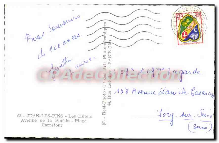 Juan-les-Pins — vue panoramique — éditeur inconnu, n° de série non visible — Verso