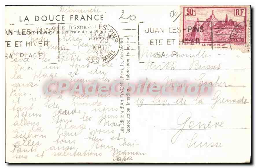 Juan-les-Pins — Vue générale de la plage — Les Éditions d'Art 'VYON' — Reverso