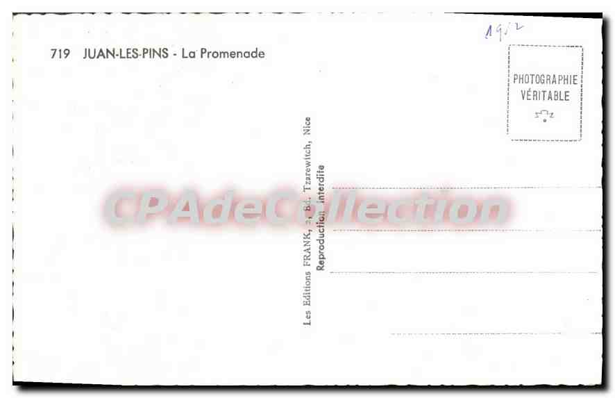 Juan-les-Pins — La Promenade — Ediciones FRANK, Niza — Reverso