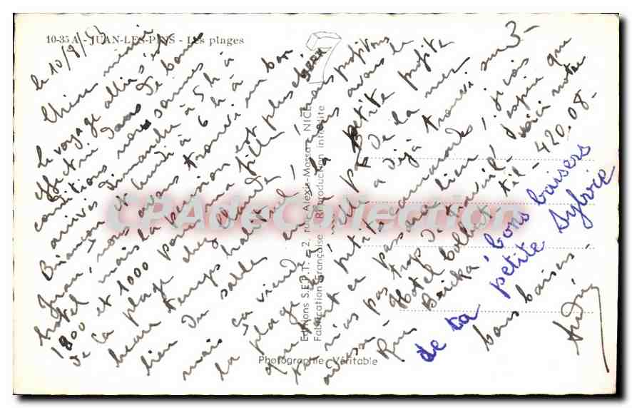 Juan-les-Pins — Les plages — Éditions S.E.P.R. n° 10-35 — Verso