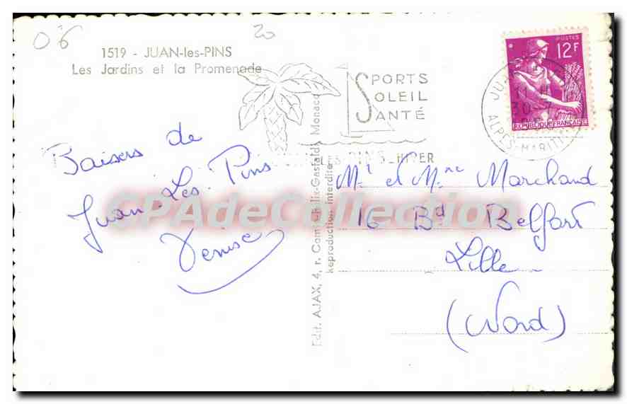 Les Jardins et la Promenade — Juan-les-Pins — Éd. Sports Soleil — Verso