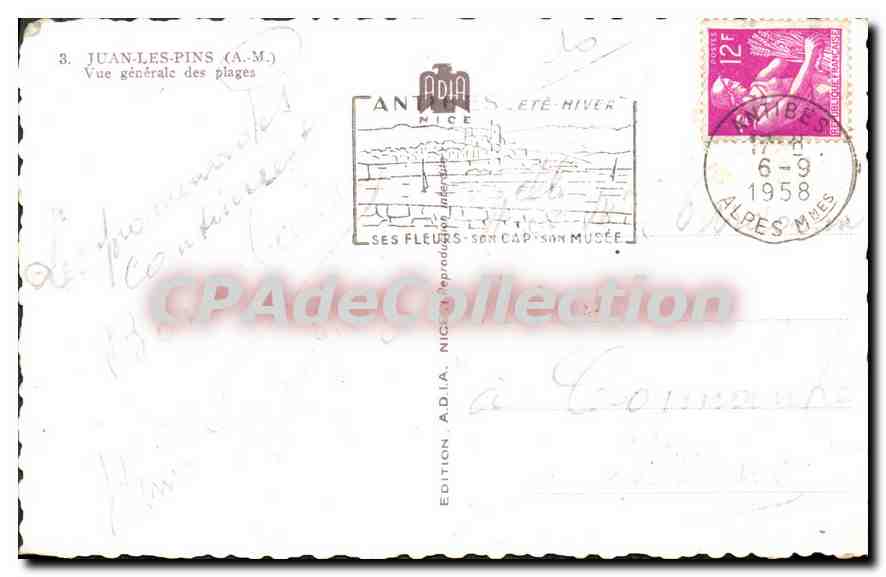 Juan-les-Pins — Vue générale des plages — Édition ADIA — Achterkant