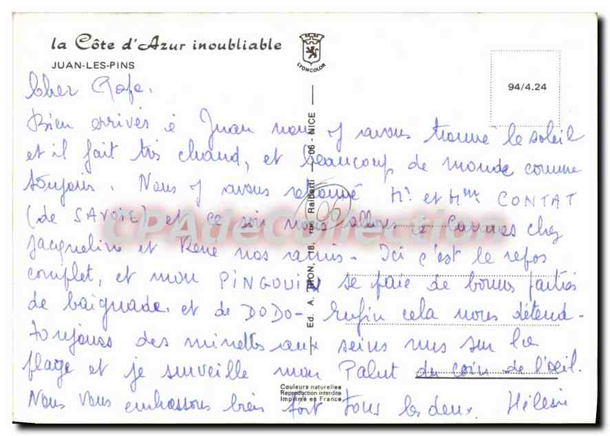 CPSM Juan Les Pins — Verso