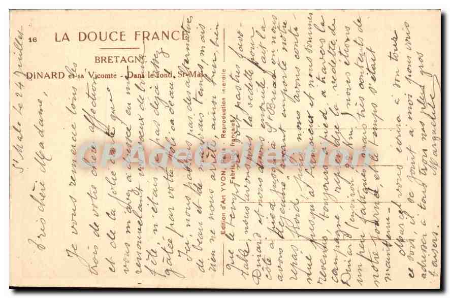 Dinard et la Vicomté — Bretagne — Édition d'Art YVON, n°16 — Reverso