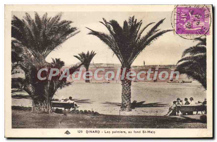 Dinard - Les palmiers, au fond St-Malo — CPA n°129, éditeur Alacienne des Arts Phénoméniques
