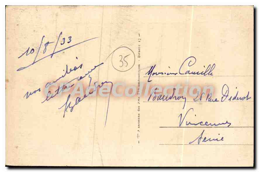 Dinard - La Plage et le Grand Casino — CPA n°11, éditeur ARA — Verso