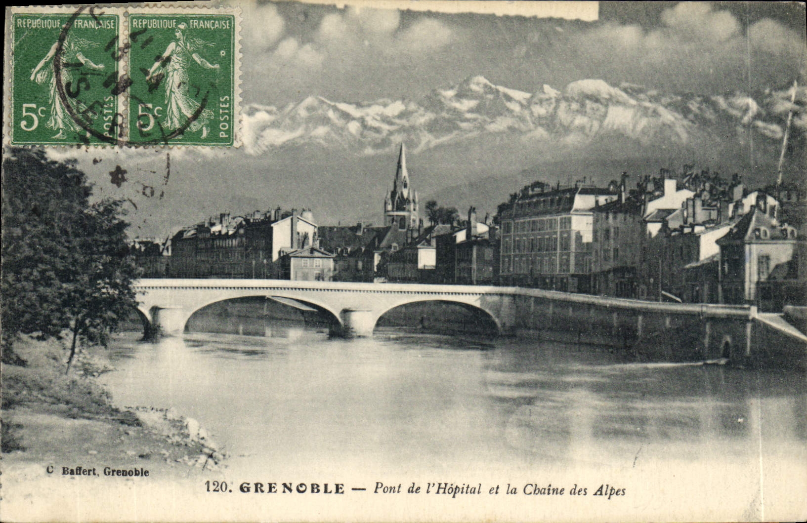 Grenoble — Pont de l'Hôpital et la Chaîne des Alpes — C. Baffert, Grenoble, n°120