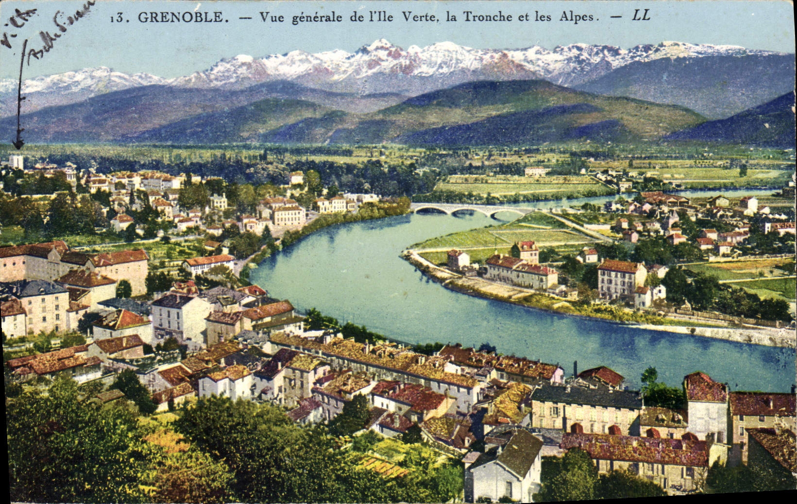 Grenoble — Vue générale de l'Île Verte, la Tronche et les Alpes — LL