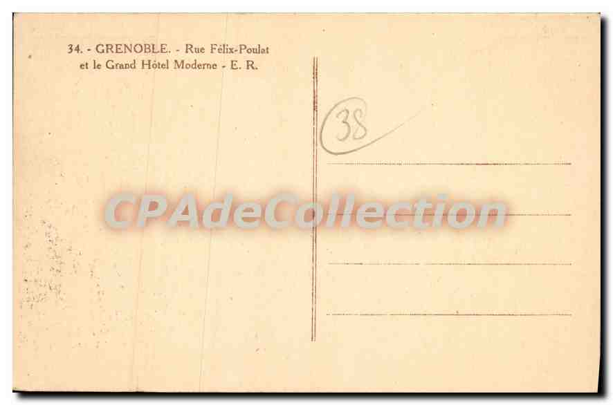 Grenoble — Rue Félix-Poulat and the Grand Hôtel Moderne — E. R. n°34 — Back