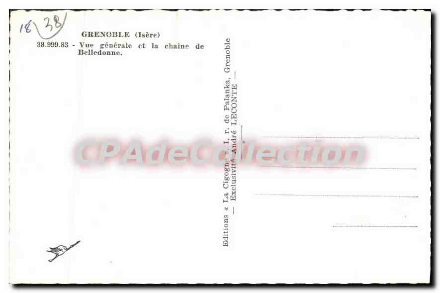 Grenoble (Isère) — Vue générale et la chaîne de Belledonne — Éditions André LECONTE — Verso