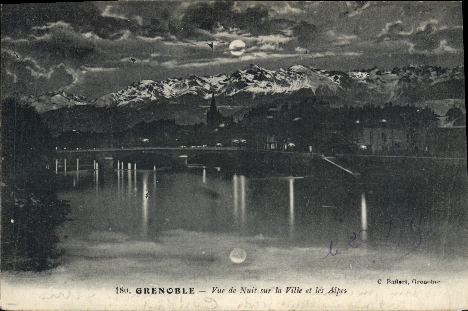 Grenoble — Vue de Nuit sur la Ville et les Alpes — C. Baffort, Grenoble, n°180