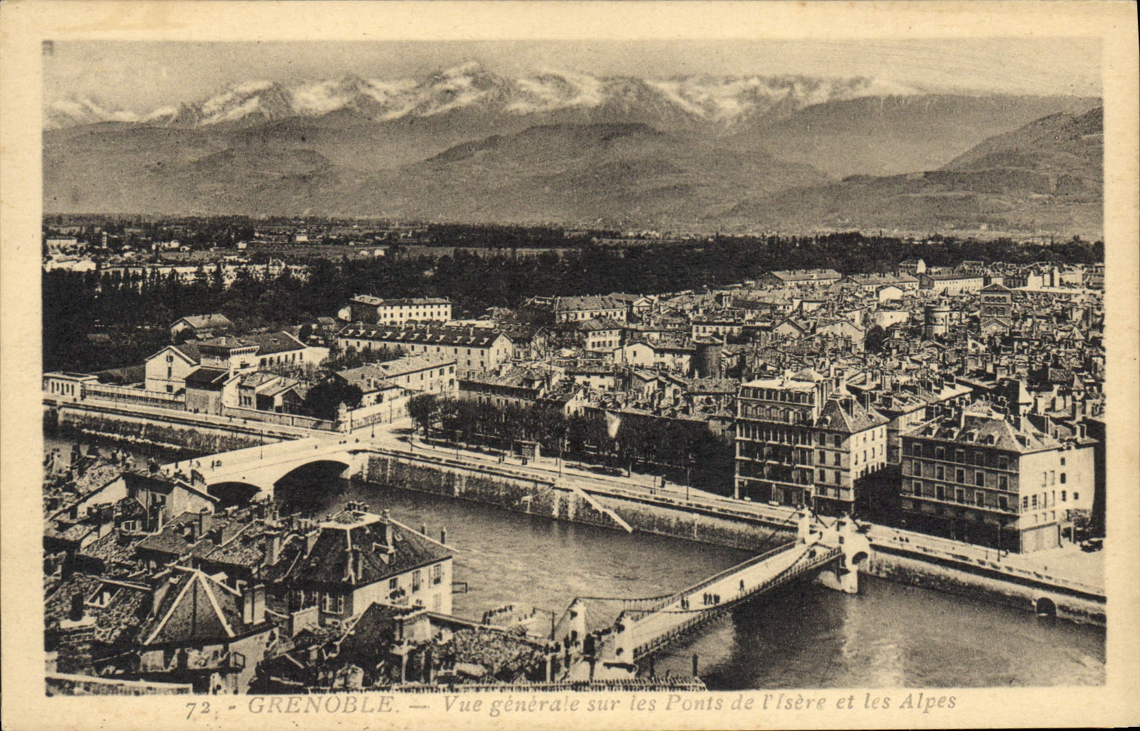 Grenoble — Vue générale sur les Ponts de l'Isère et les Alpes — édition Marf, Martinot, Fries & Place Victor-Hugo