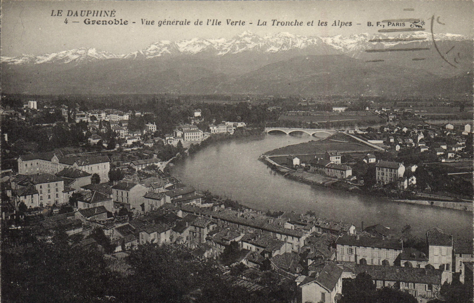 Grenoble - Vue générale de l'Isle Verte - La Tronche et les Alpes — B.F., Paris