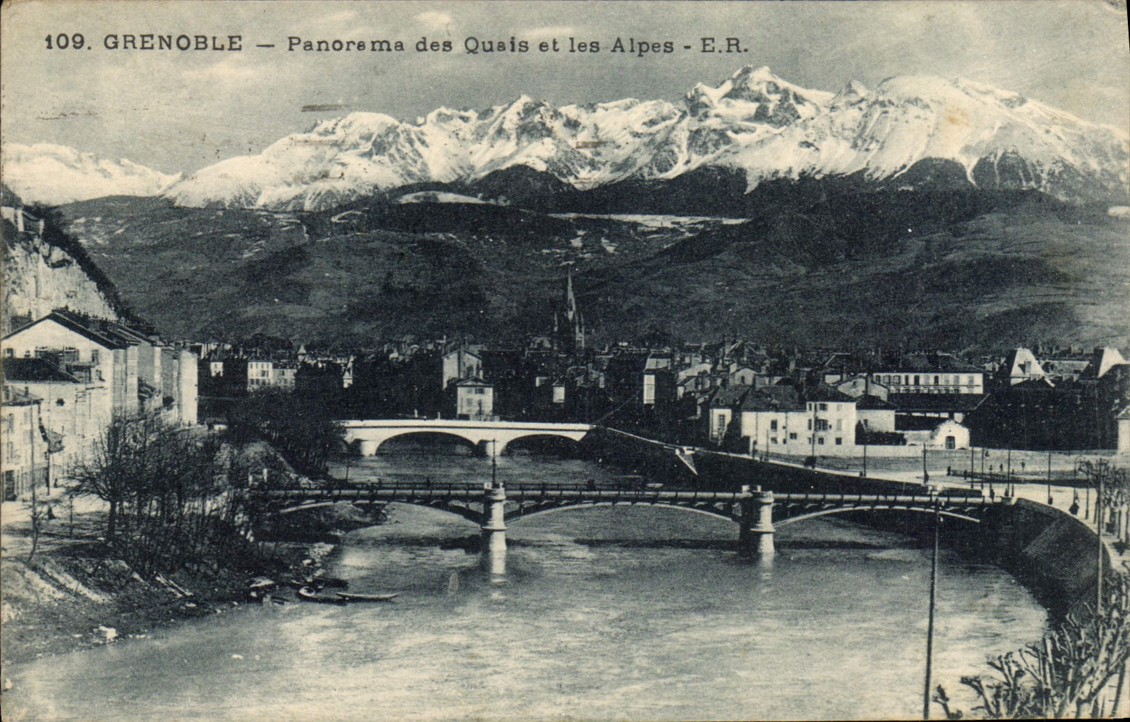 Grenoble — Panorama der Quais und der Alpen — E.R.