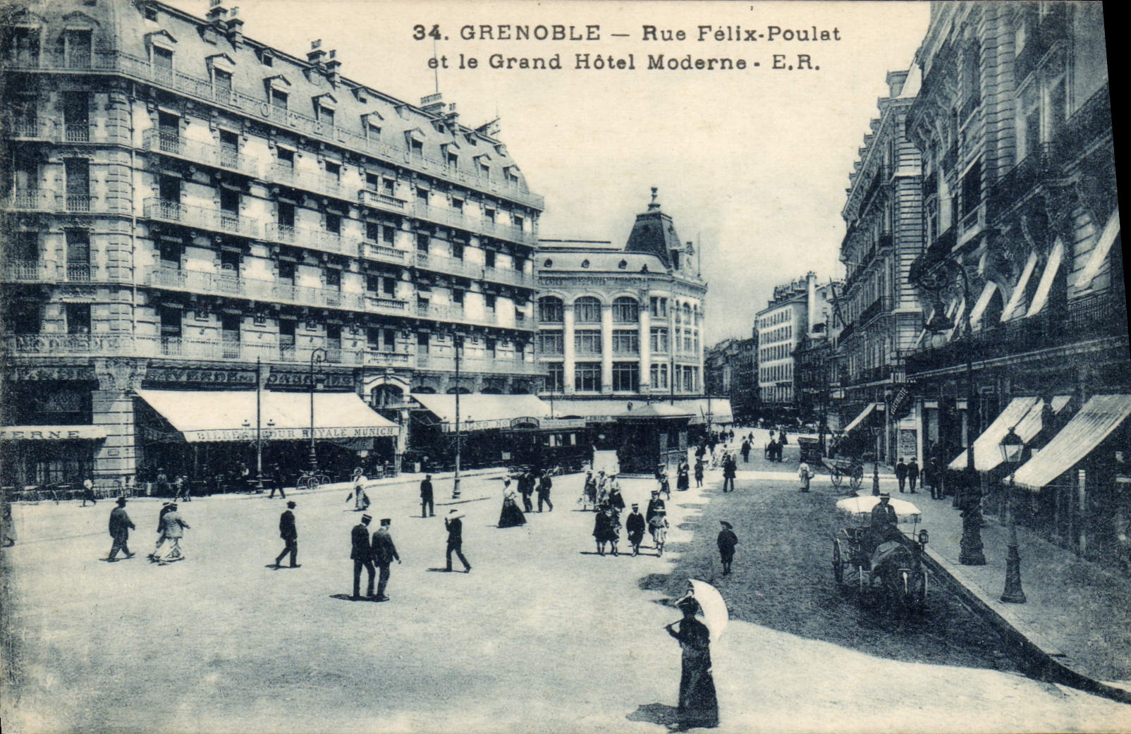Grenoble — Rue Félix-Poulat et le Grand Hôtel Moderne — E.R.