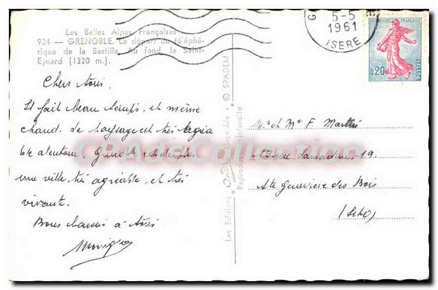 Grenoble — Départ du téléphérique de la Bastille — Éditeur SPADE — Verso