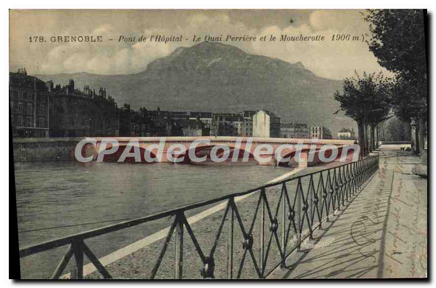 Grenoble - Pont de l'Hôpital - Le Quai Perrière et le Moucherotte 1906 m.
