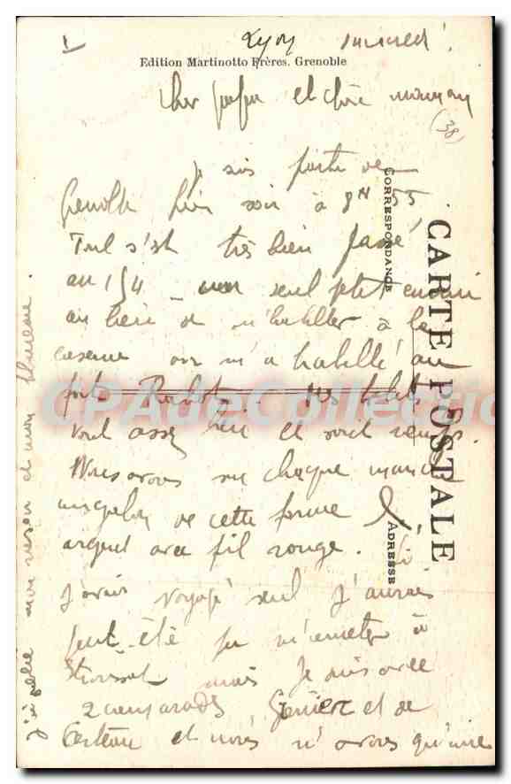Grenoble - Le Jardin de Ville - Mairie et Clocher de St-André — Édition Martinotto Frères, n°28 — Verso
