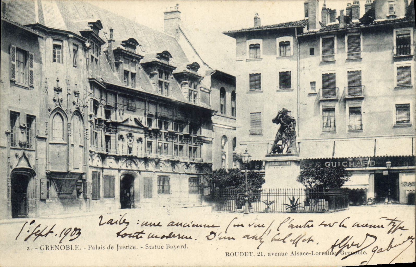 Grenoble — Palais de Justice et Statue Bayard — Roudet, 21 avenue Alsace-Lorraine