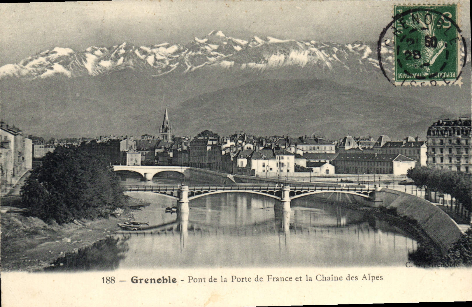 Grenoble — Pont de la Porte de France et la Chaîne des Alpes — C. B., Grenoble