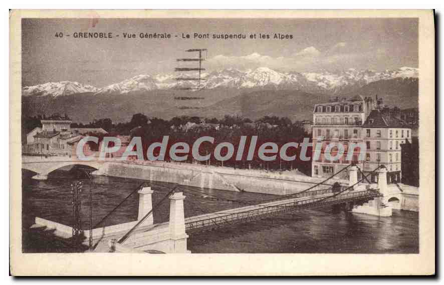 Grenoble - Vue Générale - Le Pont suspendu et les Alpes