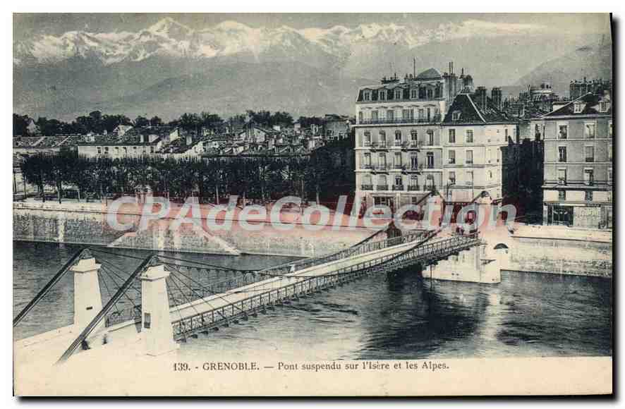Grenoble — Pont suspendu sur l'Isère et les Alpes — C. Baifert, Grenoble, n°139