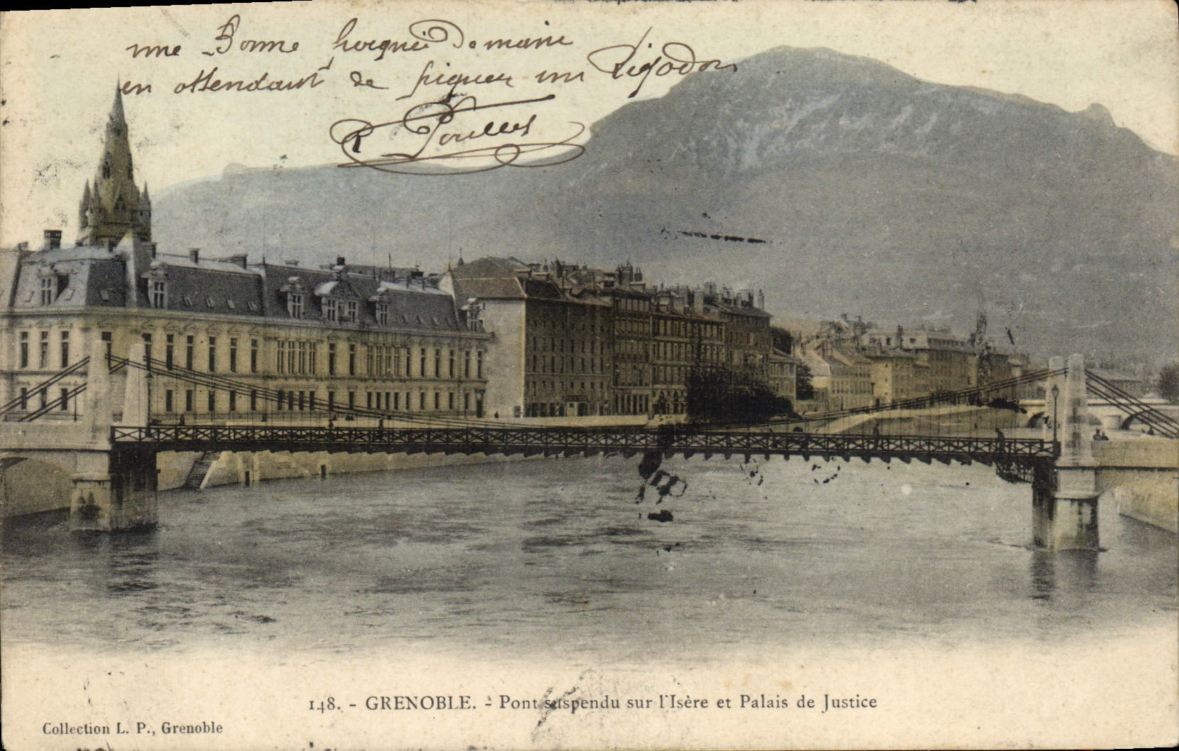 Grenoble — Hängebrücke über die Isère und Palast der Gerechtigkeit — Verlag L. P. Grenoble, n° 148