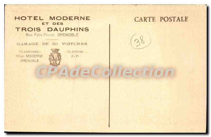 Hôtel Moderne et des Trois Dauphins — Grenoble — Cliché R. Girard — Verso