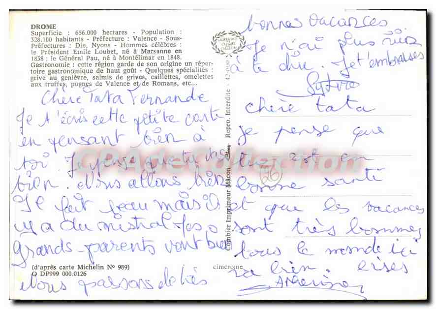 Halbmoderne Ansichtskarte Drome Valence Die Nyons Luc en Diois St Vallier Chabeuil Crest Suze la Rousse Nyons Archiane Grignan — Rückseite