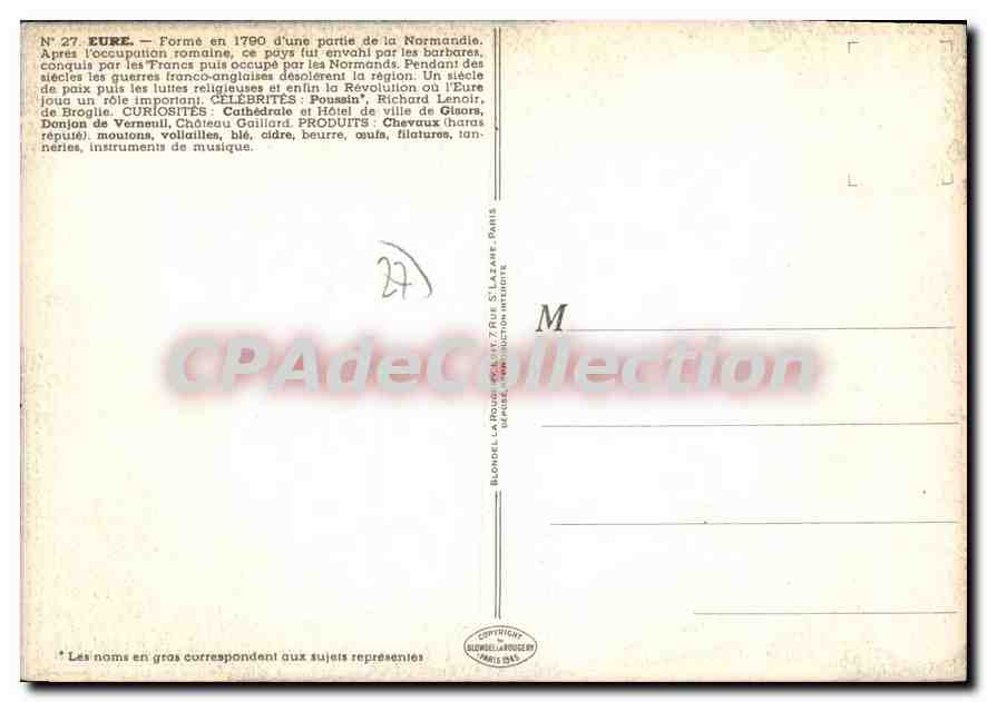 Eure — Carte postale illustrée avec carte, éditeur P. Pinchon, n°27 — Reverso