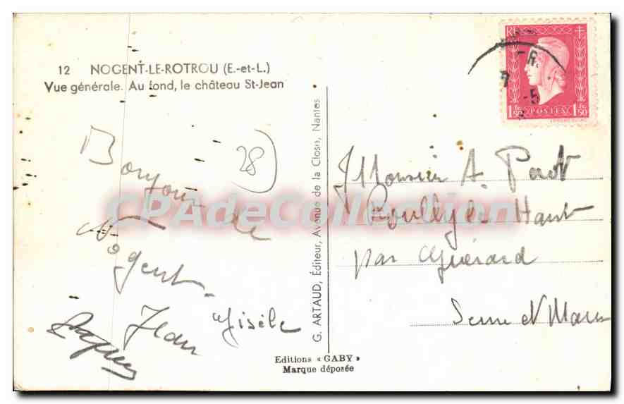 Nogent-le-Rotrou — Vue générale. Au fond, le château Saint-Jean — Gaby, n°12 — Rückseite