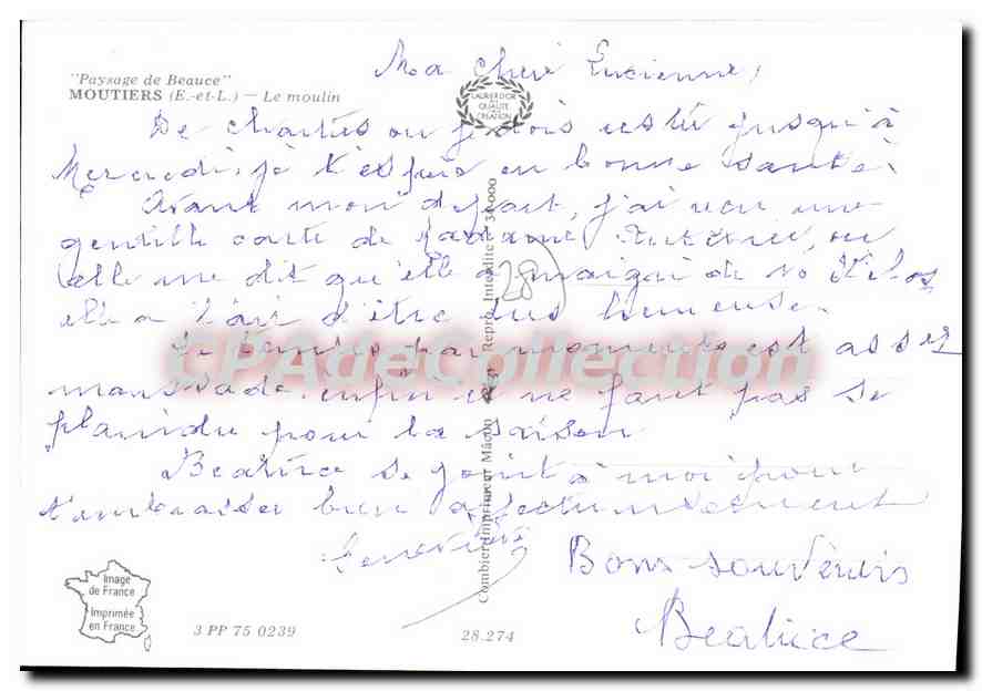 Moulin à vent — Moutiers (E.-et-L.) — Cing — Rückseite