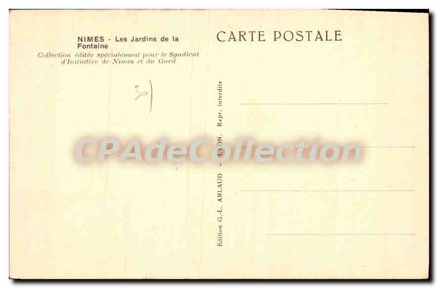 Nîmes - Les Jardins de la Fontaine — Édition G.-L. Arlaud, Lyon — Rückseite