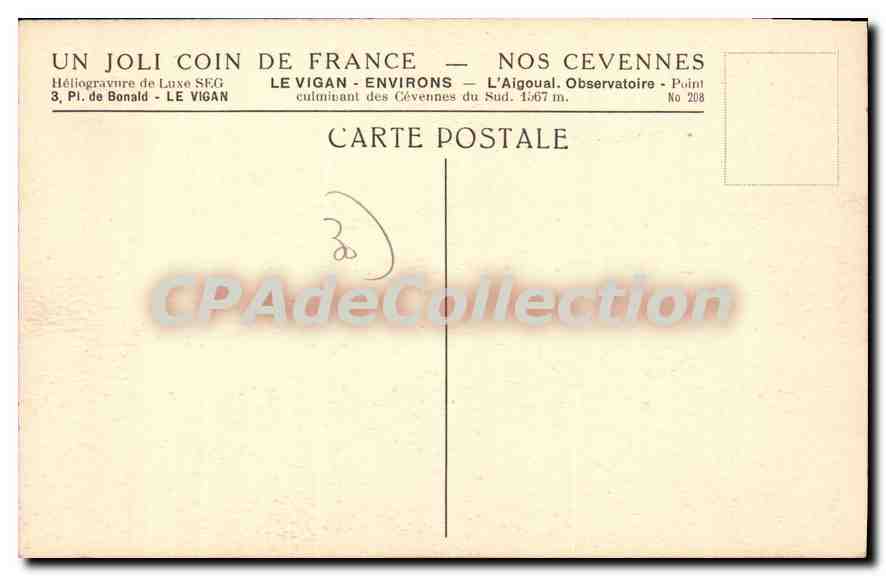 CPA Le Vigan L'Aigoual Observatoire — Rückseite