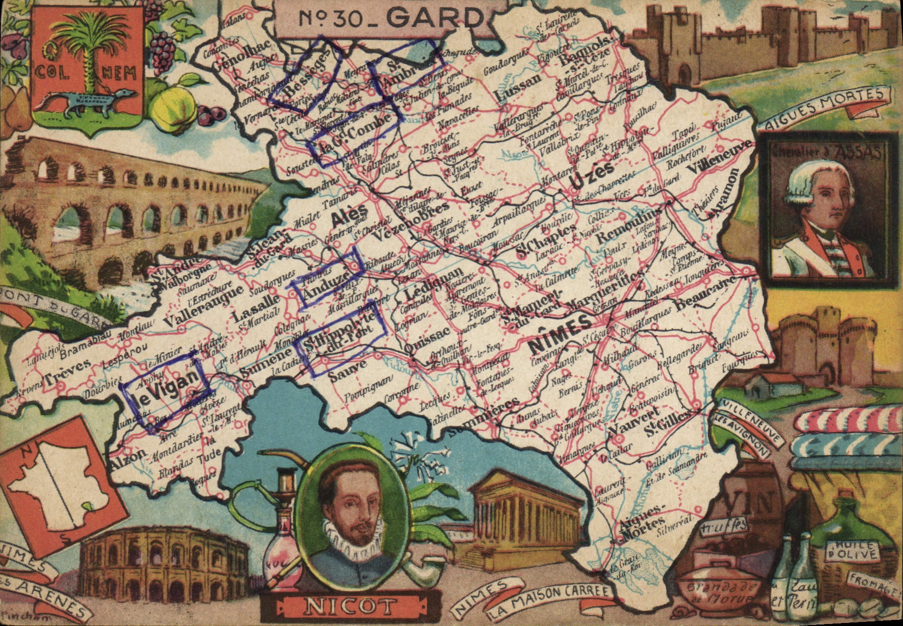 Gard — Carte historique et touristique — Éditeur : Blin & Cie, Paris, n°30