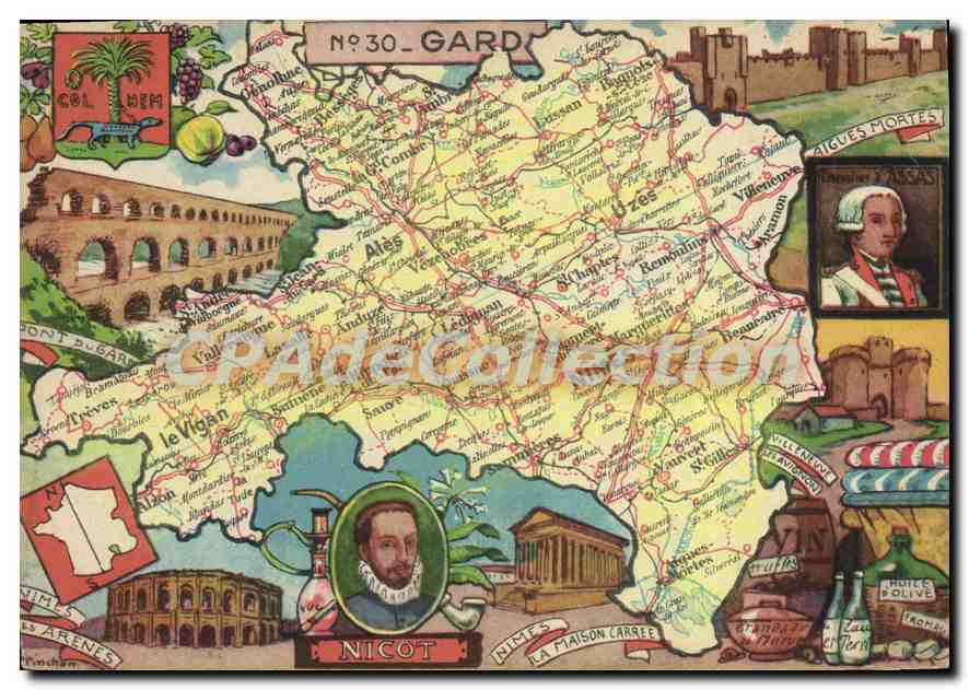 Gard — Carte touristique illustrée — Éditeur : CPADeCollection, N°30