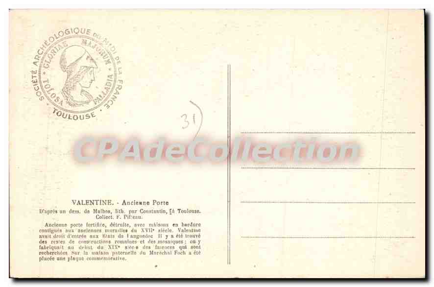 CPA Toulouse Valentine Anciene Porte — Verso