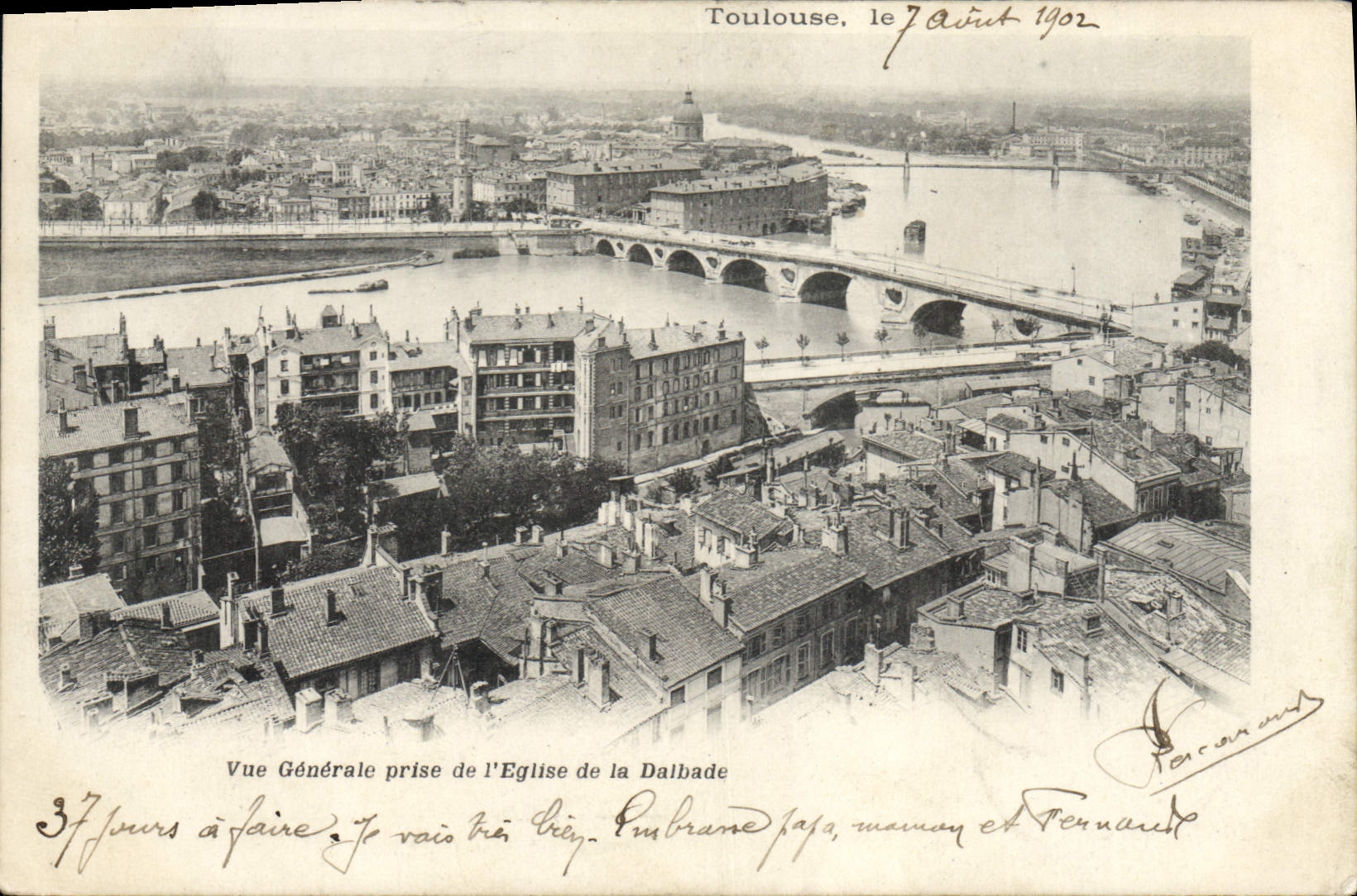 Toulouse, vue générale prise de l'église de la Dalbade — éditeur Tarcour, n° de série non visible